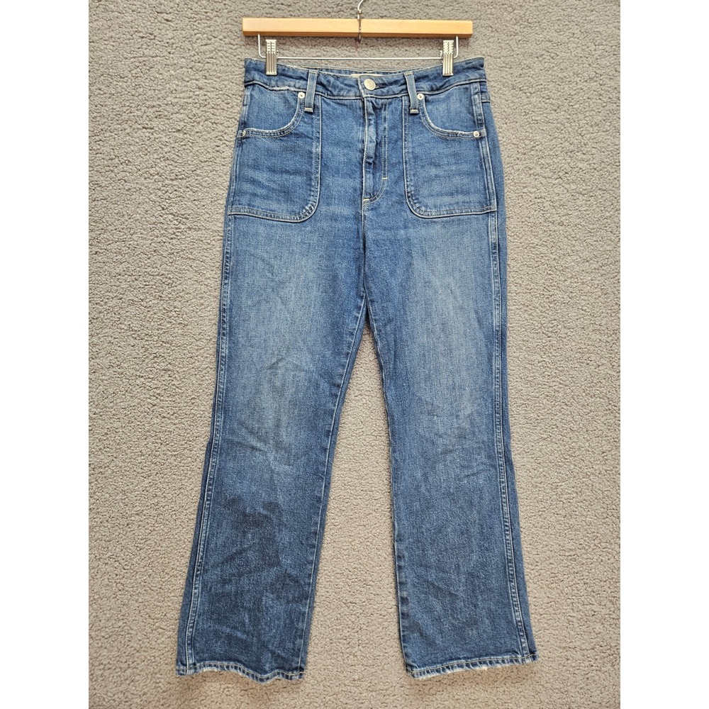 AMO Patch Pocket Straight Leg Jeans 28 Blue High Rise Cropped Utility Denim